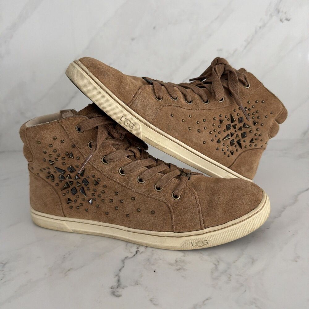 UGG Gradie Deco Studs Tan Suede Sneaker Ankle Boot 9.5